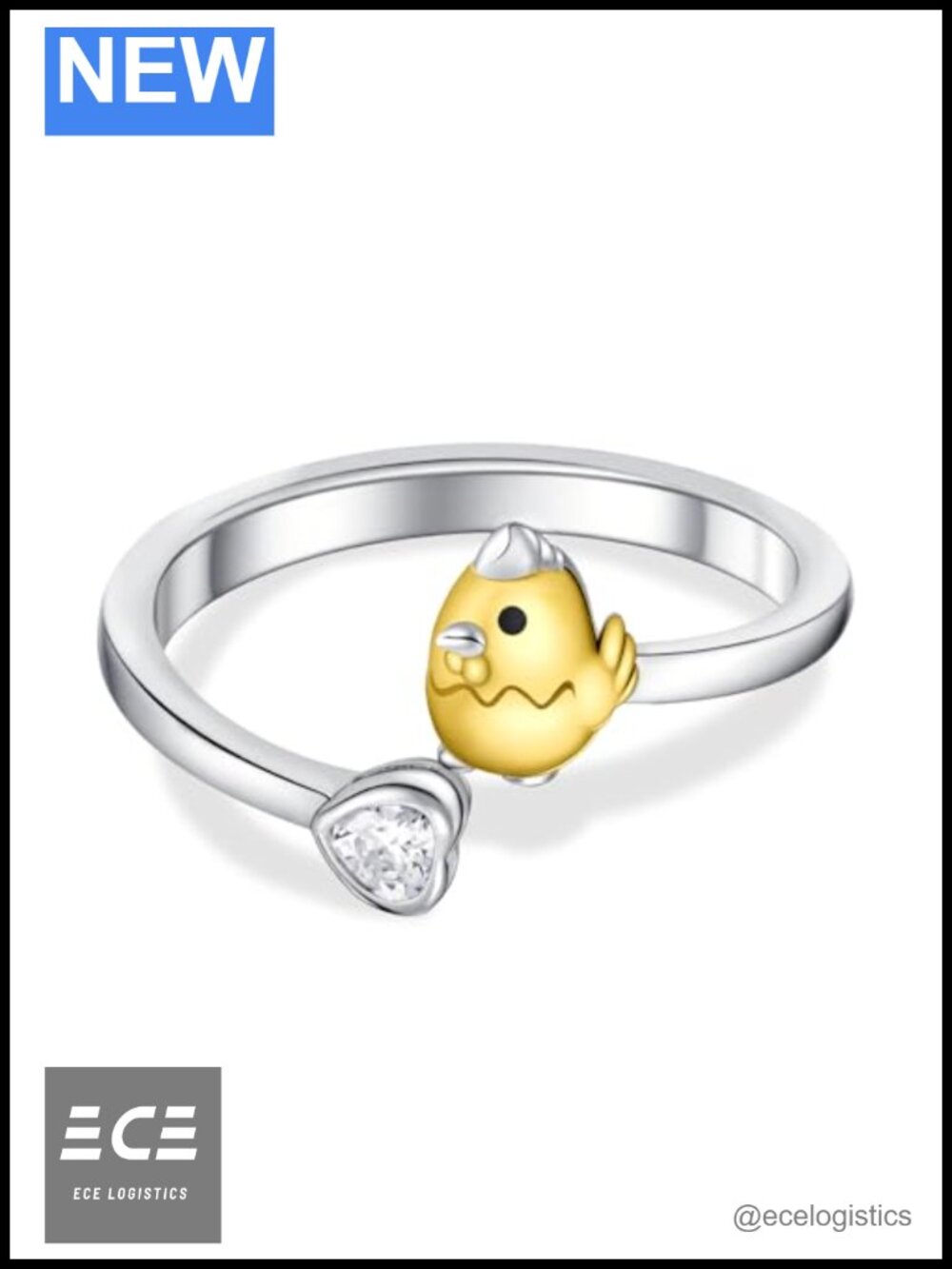 925 Sterling Silver Chicken Ring Adjustable Animal Jewelry Gift for Women